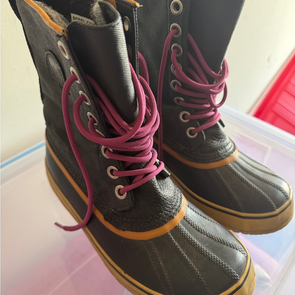 Sorel Tall Winter Boots with Hot Pink Laces